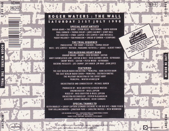 Roger Waters - The Wall (Live at the Berlin Wall) - 1990 Back Cover